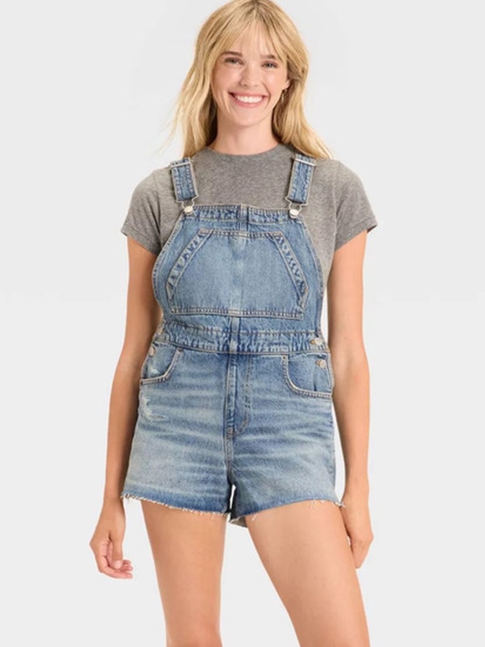 Universal Thread Women's Denim Overalls Shorts medium wash wash distressed sz 10